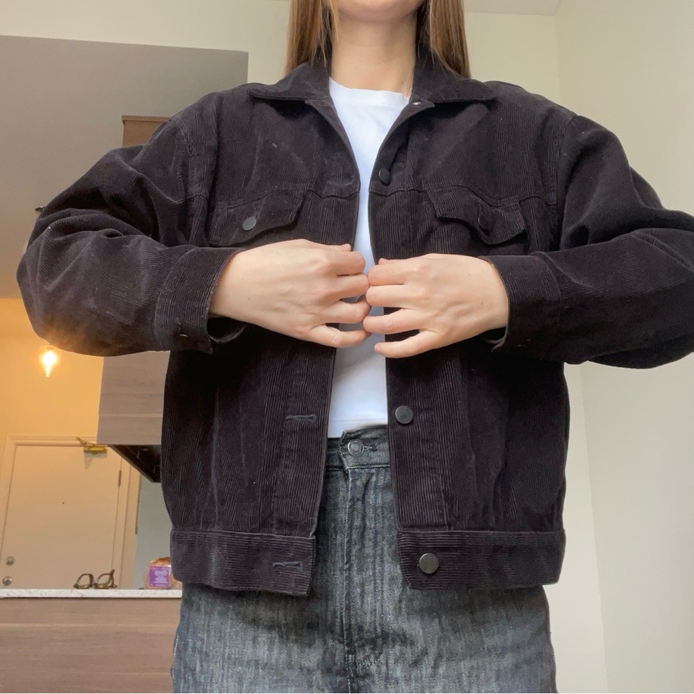 Unisex Uniqlo Black Corduroy Jacket - Classic Button-Up Coat